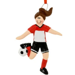 Personalized Soccer Player Ornament Female With Brown Hair -Holiday Decoration Store 1200426 web 2