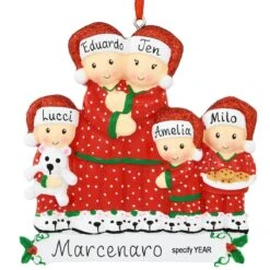 Personalized Pajama Family Of 5 Ornament