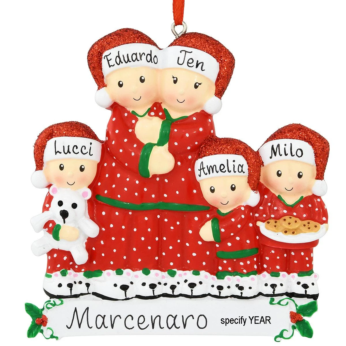 Personalized Pajama Family Of 5 Ornament 3 Personalized Pajama Family Of 5 Ornament