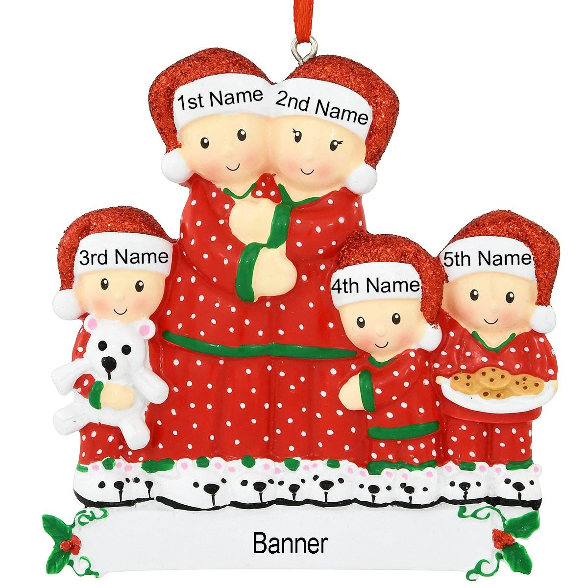 Personalized Pajama Family Of 5 Ornament 5 Personalized Pajama Family Of 5 Ornament - Image 3
