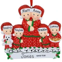 Personalized Pajama Family Of 6 Ornament