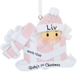 Personalized Baby Girl In Pink Gift Box Ornament