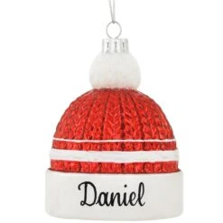 Personalized Red And White Beanie Cap Ornament