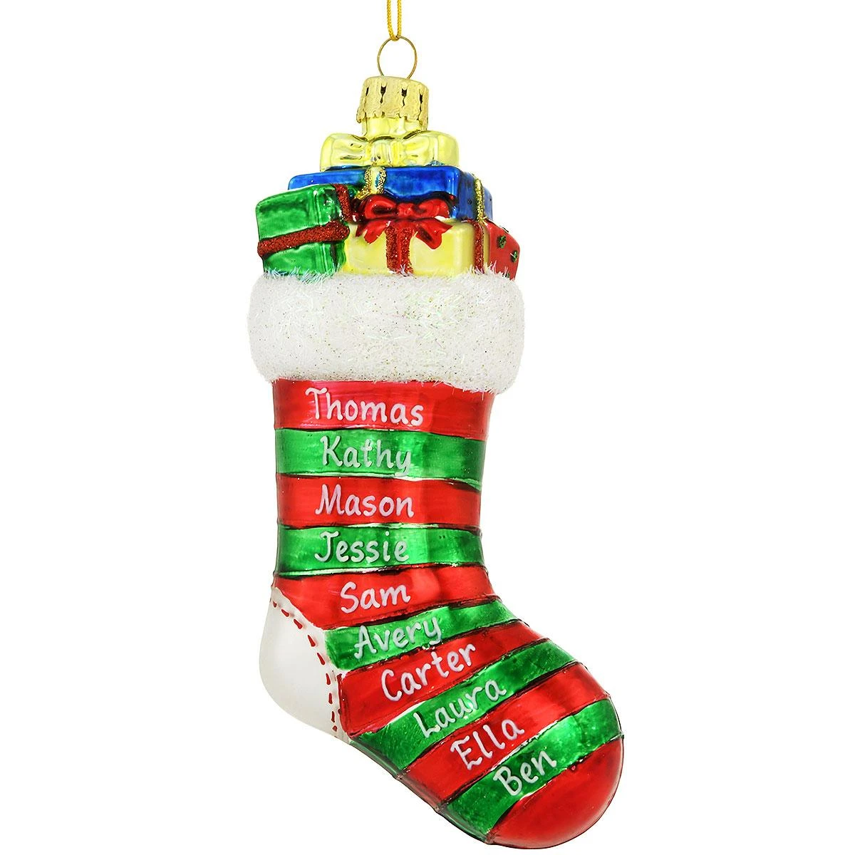 Personalized Stocking With Gifts Glass Ornament 3 Personalized Stocking With Gifts Glass Ornament