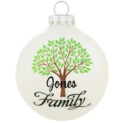 Personalized Family Tree White Glass Ornament