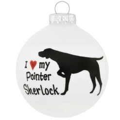 Personalized I Love My Pointer Glass Ornament