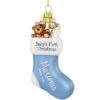 Personalized Baby's First Christmas Blue Stocking Glass Ornament