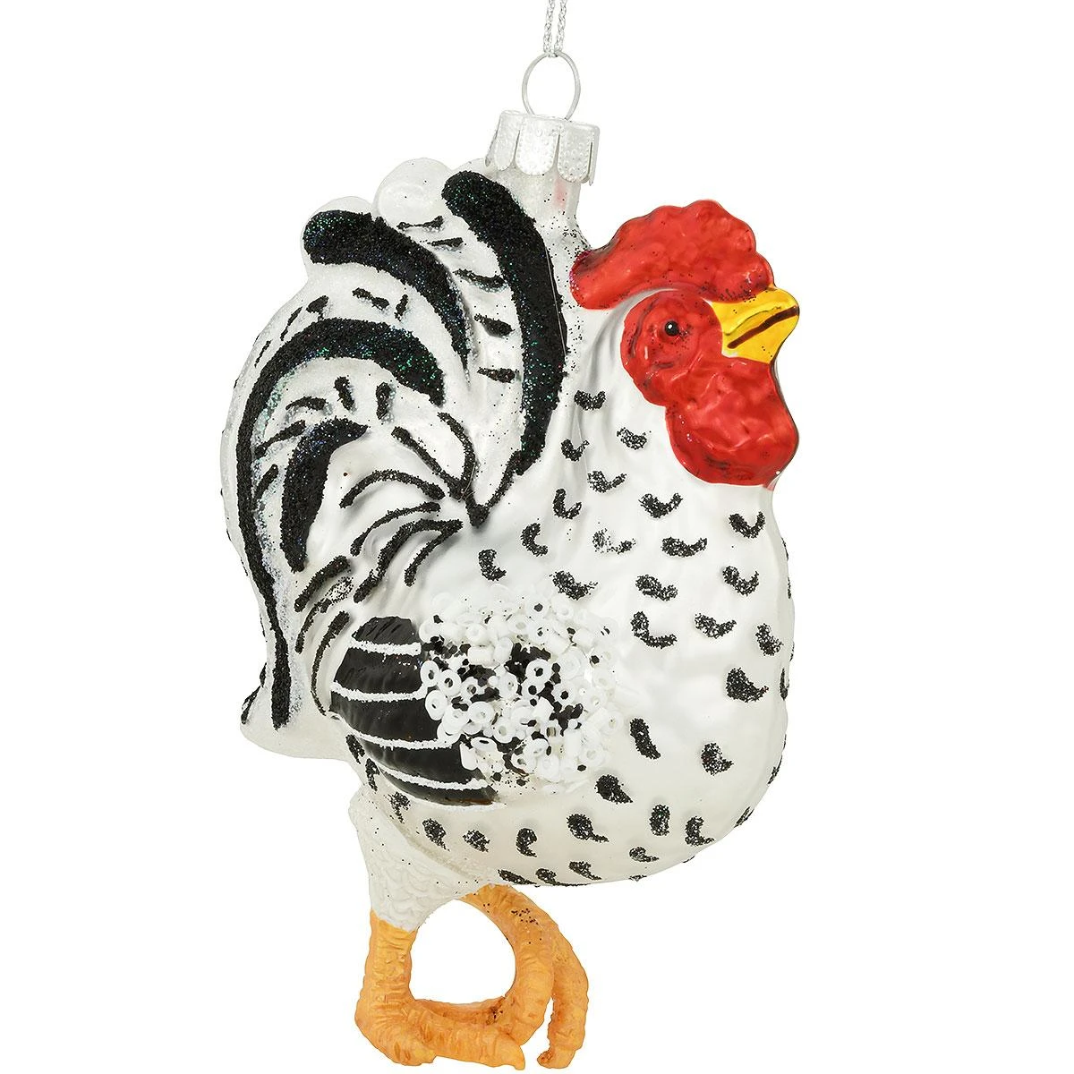 Black And White Rooster Glass Ornament 3 Black And White Rooster Glass Ornament