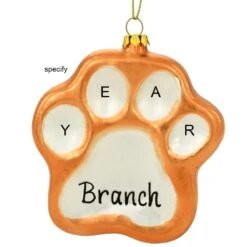 Personalized Bronze And White Glass Paw Print Ornament