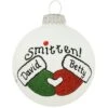 Personalized Smitten Mittens Heart Gifts Glass Ornament