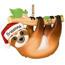 Personalized Sloth With Santa Hat Ornament