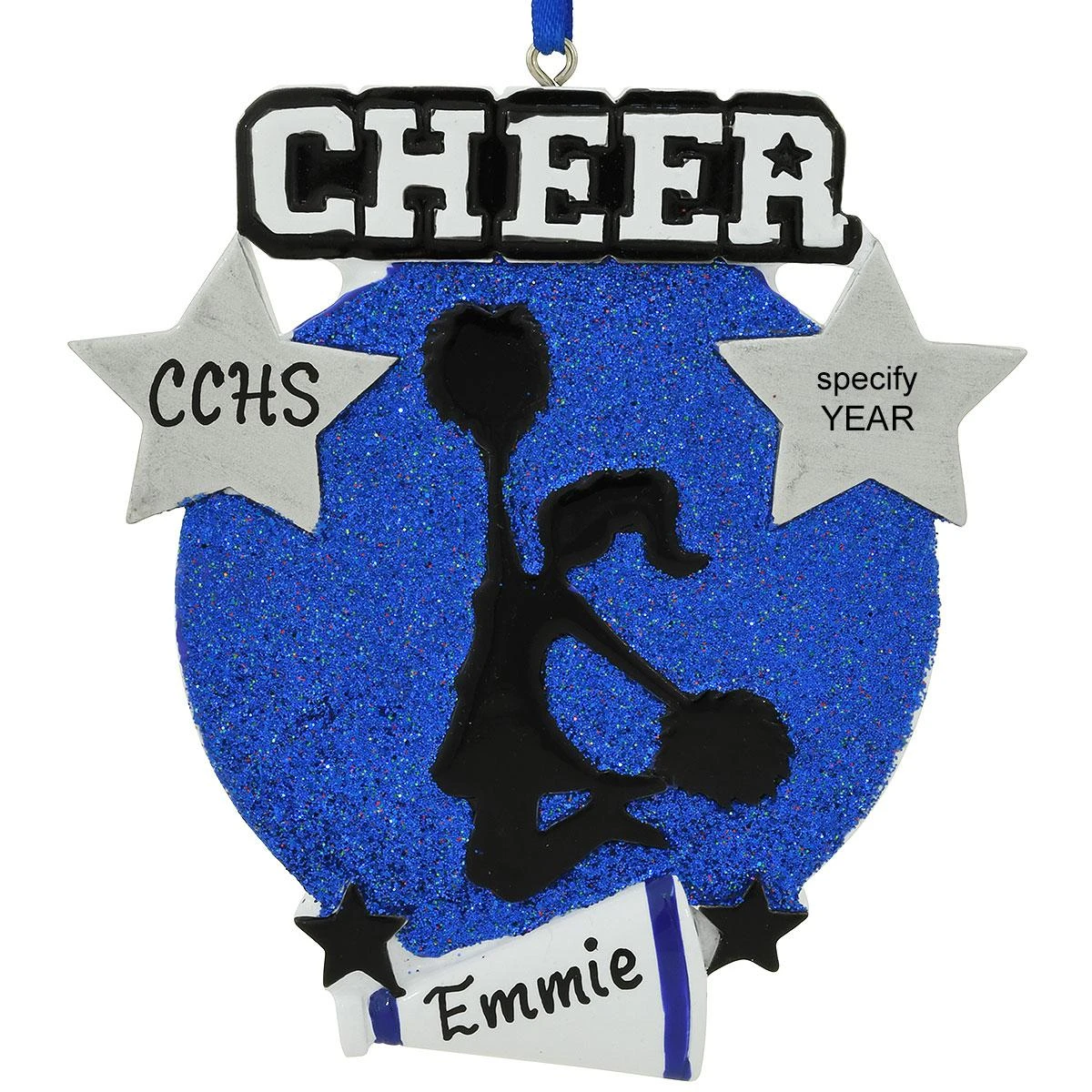 Personalized Cheer Blue Silhouette Ornament 3 Personalized Cheer Blue Silhouette Ornament