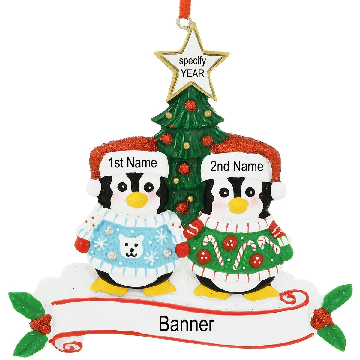 Personalized 2 Penguins In Christmas Sweaters Ornament 3 Personalized 2 Penguins In Christmas Sweaters Ornament