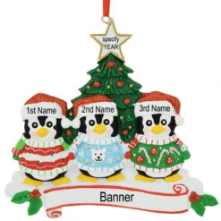 Personalized 3 Penguins In Christmas Sweaters Ornament