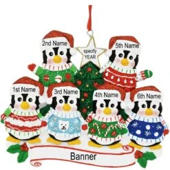 Personalized 6 Penguins In Christmas Sweaters Ornament
