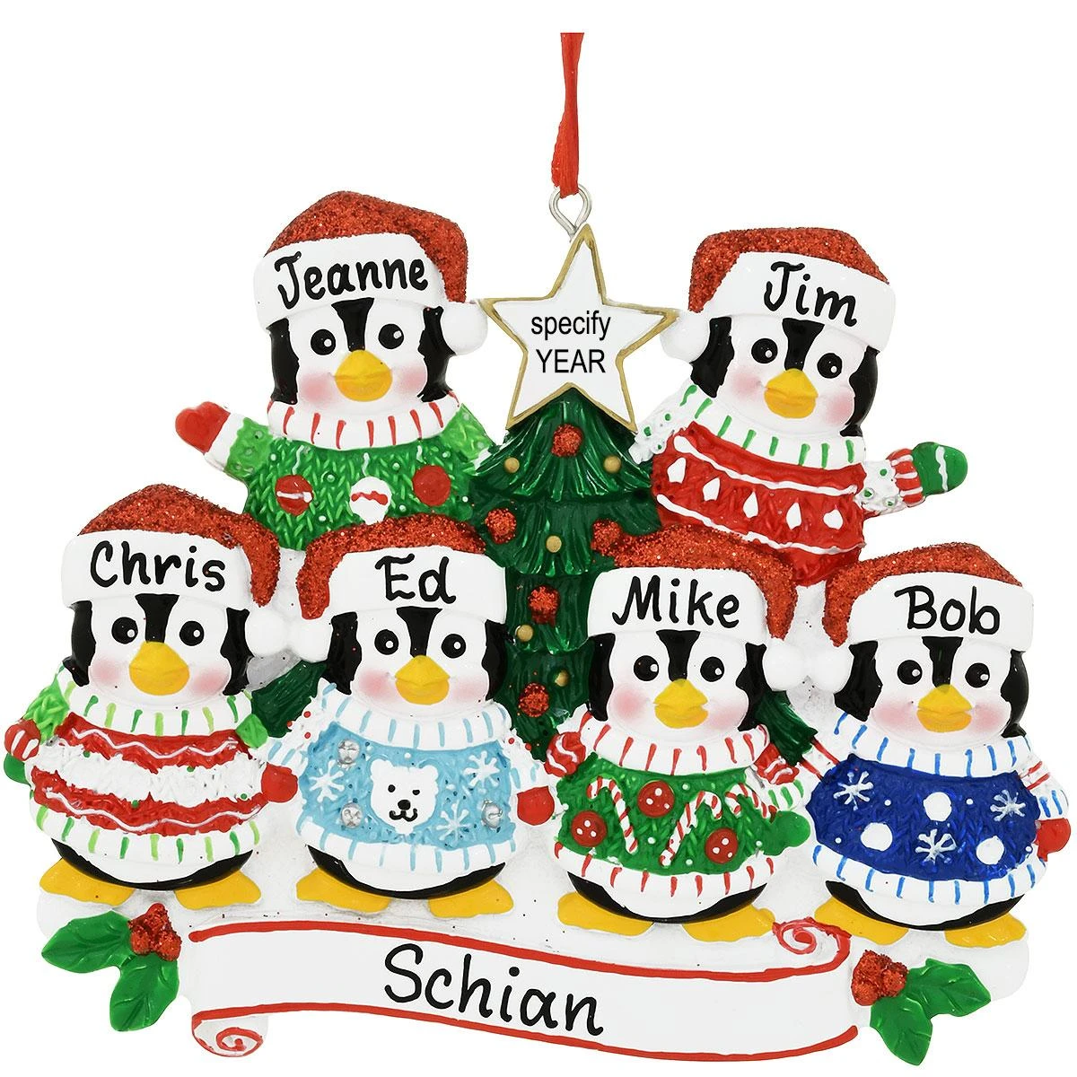 Personalized 6 Penguins In Christmas Sweaters Ornament 4 Personalized 6 Penguins In Christmas Sweaters Ornament - Image 2