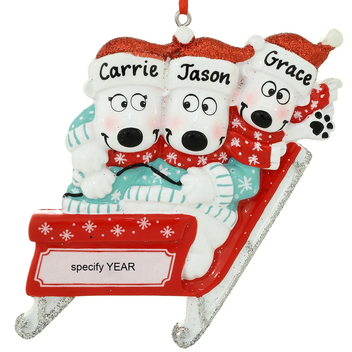 Personalized Polar Bears On Sled Family Of 3 Ornament 3 Personalized Polar Bears On Sled Family Of 3 Ornament