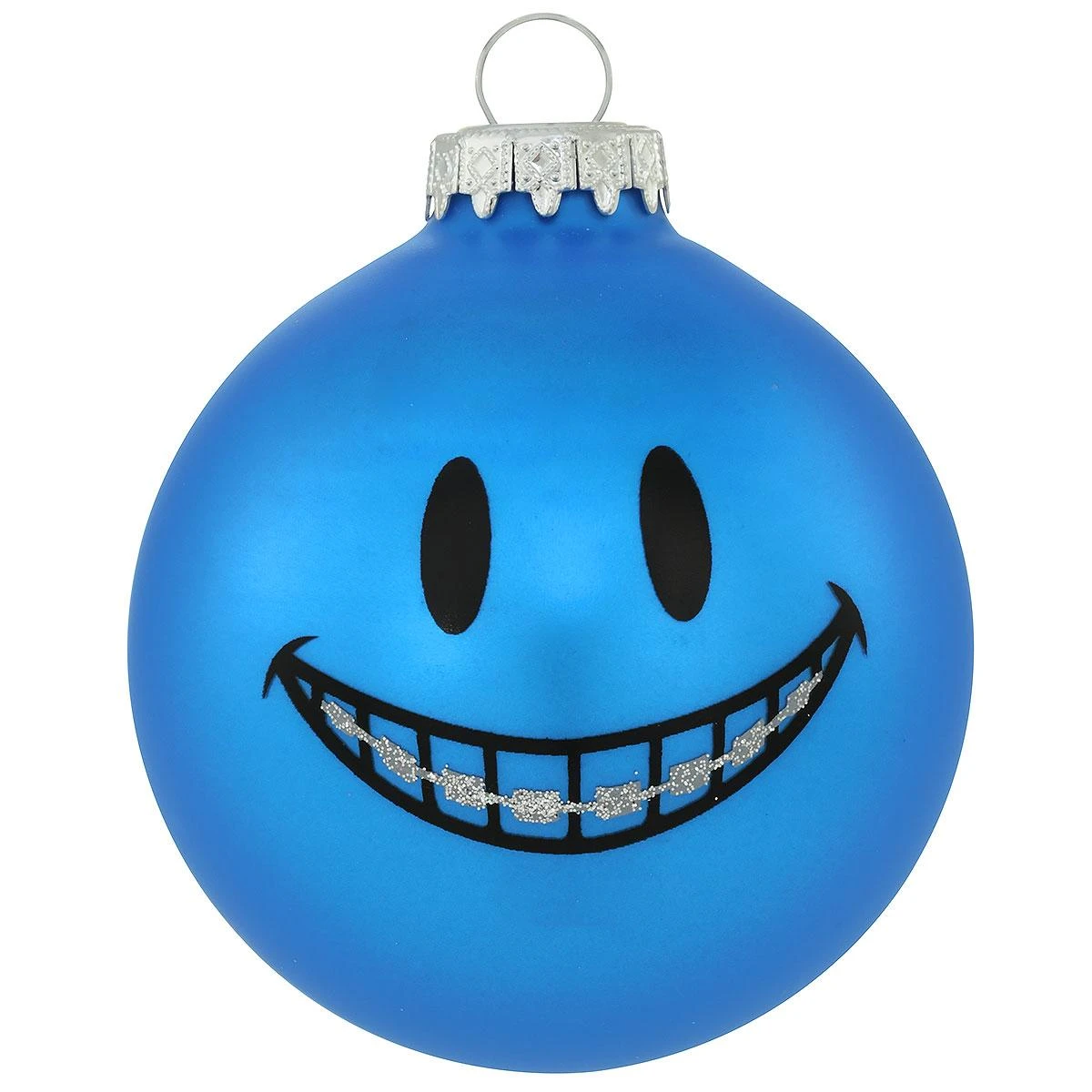 Personalized Blue Smile Face With Braces Glass Ornament 4 Personalized Blue Smile Face With Braces Glass Ornament - Image 2