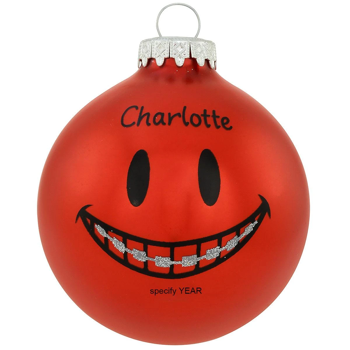 Personalized Smile Face With Braces Glass Ornament Red 3 Personalized Smile Face With Braces Glass Ornament Red