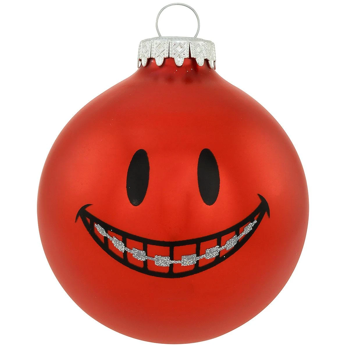Personalized Smile Face With Braces Glass Ornament Red 4 Personalized Smile Face With Braces Glass Ornament Red - Image 2