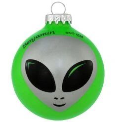 Personalized Alien Face Glass Ornament