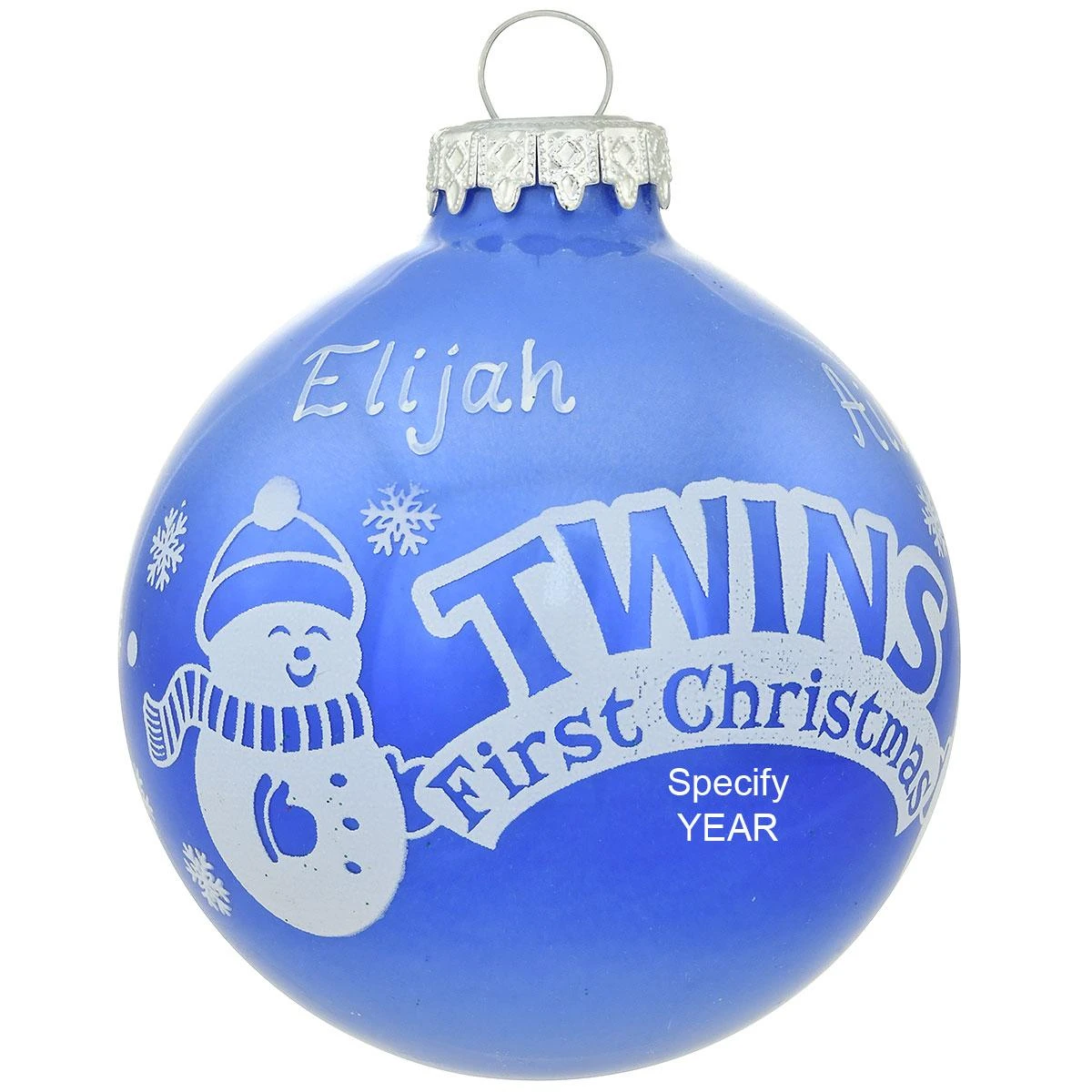 Personalized Twins 1st Christmas Blue Glass Ornament 3 Personalized Twins 1st Christmas Blue Glass Ornament