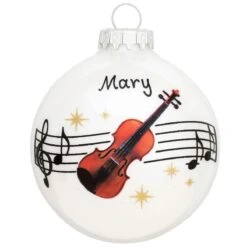 Personalized Viola Violin With Music Staff And Stars Glass Ornament