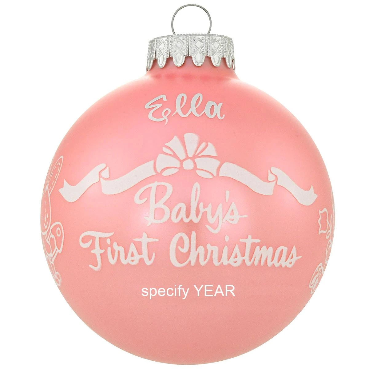 Personalized Baby's First Christmas Glossy Pink Glass Ornament 3 Personalized Baby's First Christmas Glossy Pink Glass Ornament