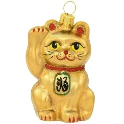 Golden Lucky Cat Glass Ornament