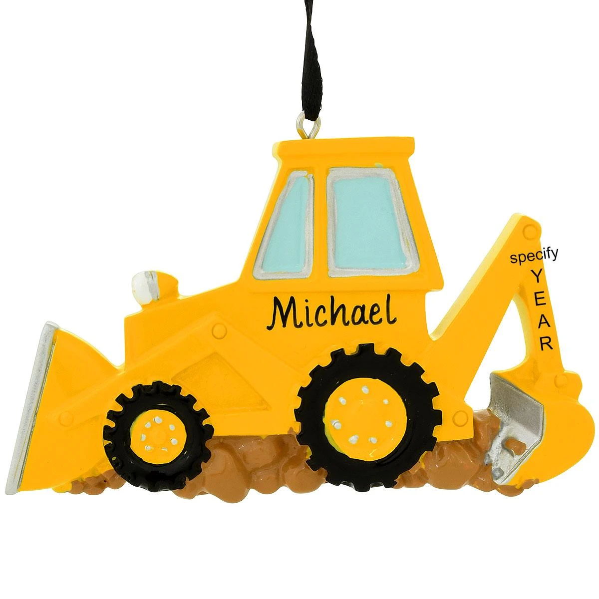 Personalized Yellow Backhoe Resin Ornament 3 Personalized Yellow Backhoe Resin Ornament