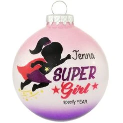 Personalized Super Girl 3 Tone Glass Sparkle Ornament