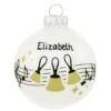 Personalized Hand Bells Music Staff On White Opal Glass Ornament