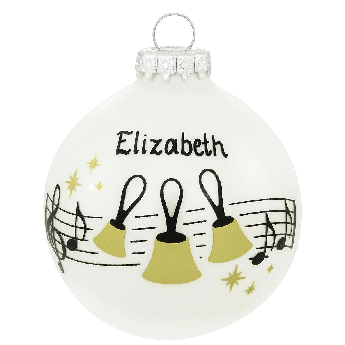 Personalized Hand Bells Music Staff On White Opal Glass Ornament 3 Personalized Hand Bells Music Staff On White Opal Glass Ornament