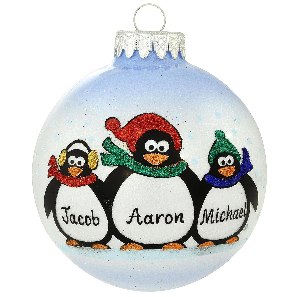 Personalized Penguin Parent With 2 Children Glass Sparkle Ornament 3 Personalized Penguin Parent With 2 Children Glass Sparkle Ornament