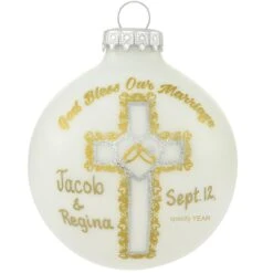 Personalized God Bless Our Marriage With Cross Glass Ornament