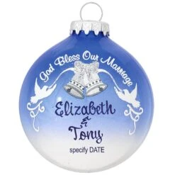 Personalized God Bless Our Marriage Dove And Wedding Bells Glass Ornament