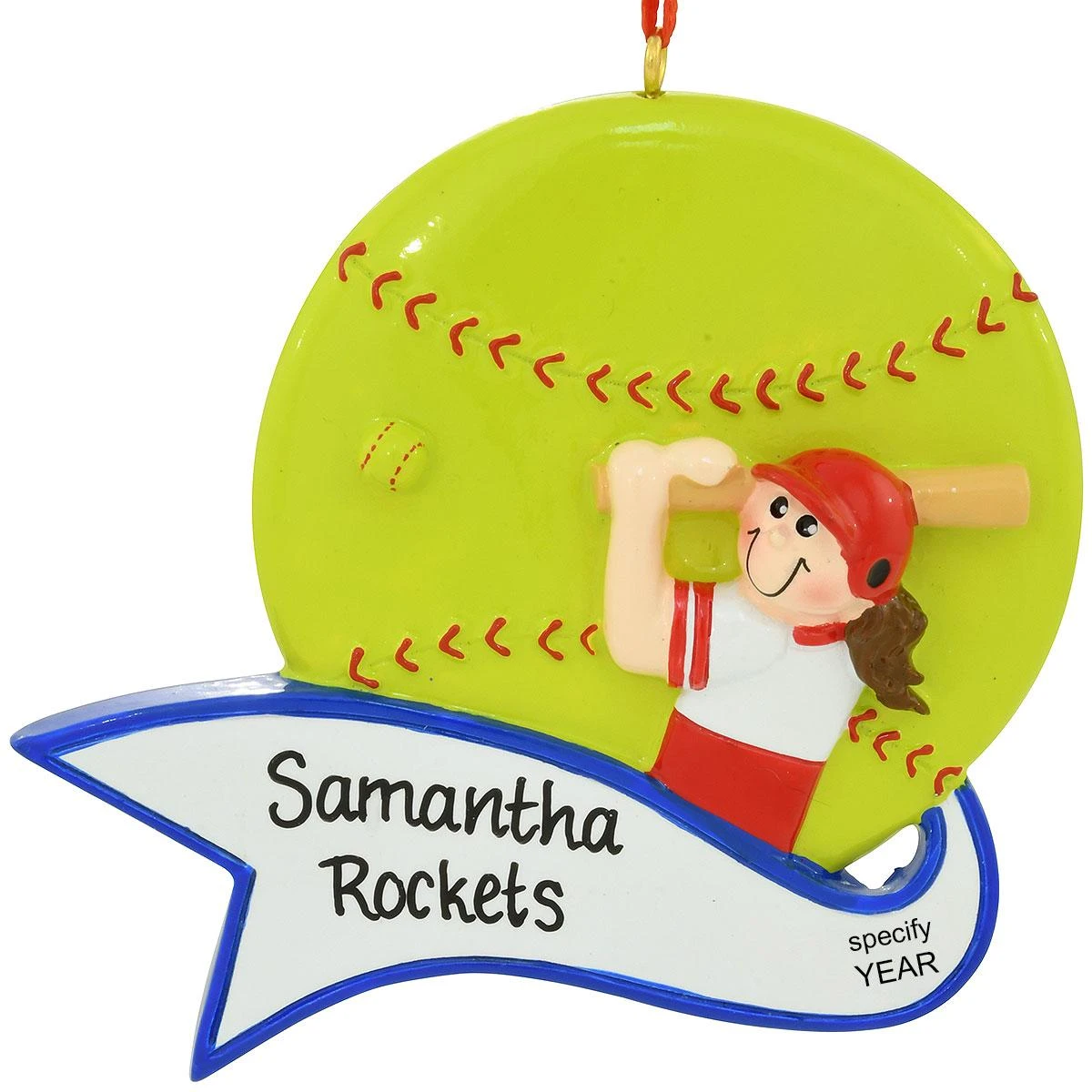 Personalized Softball Girl With Banner Ornament 3 Personalized Softball Girl With Banner Ornament