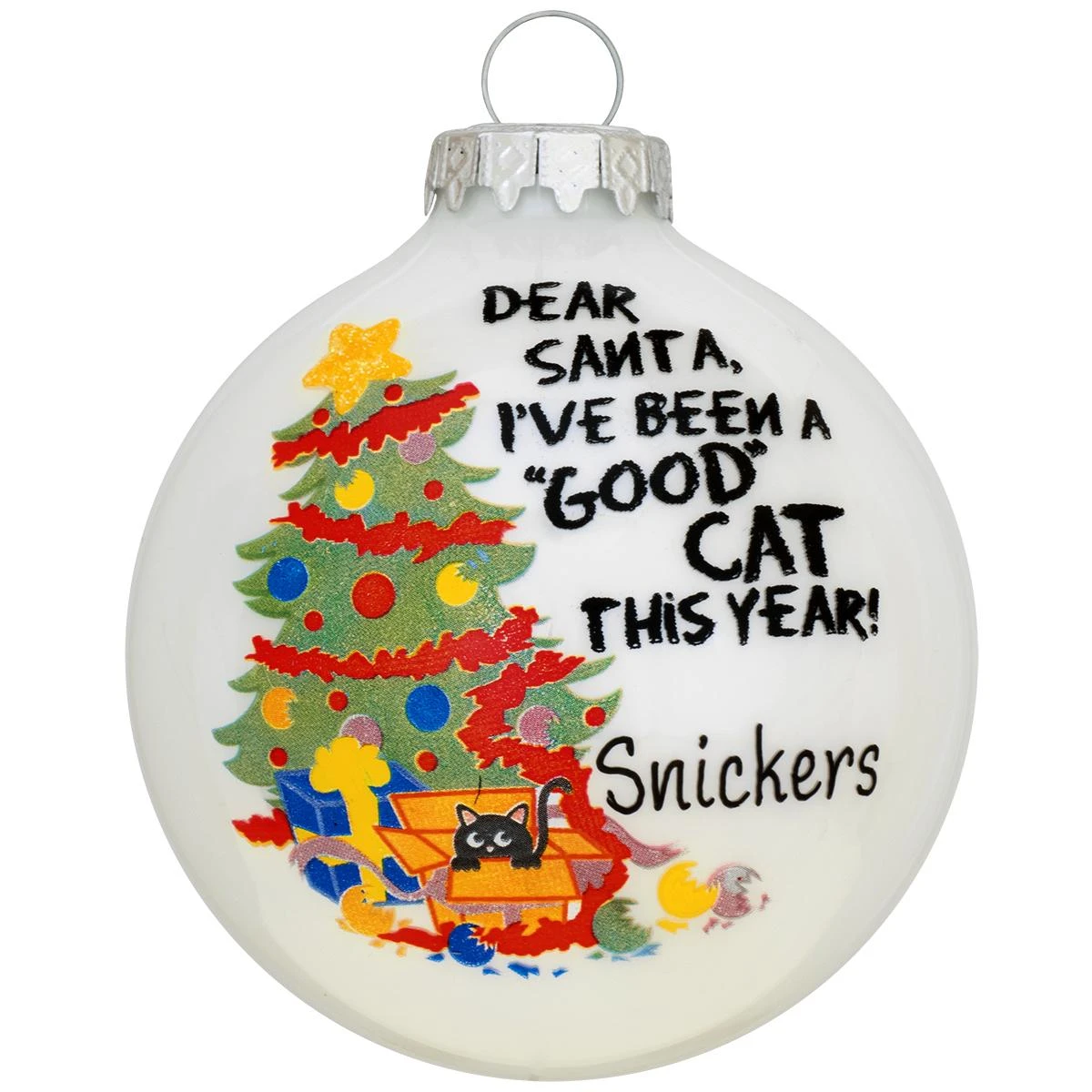 Personalized Dear Santa From Cat Glass Ornament 3 Personalized Dear Santa From Cat Glass Ornament