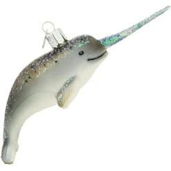6 Inch Gray Narwhal Glass Ornament
