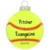 Personalized Yellow Softball Stitches Glass Ornament