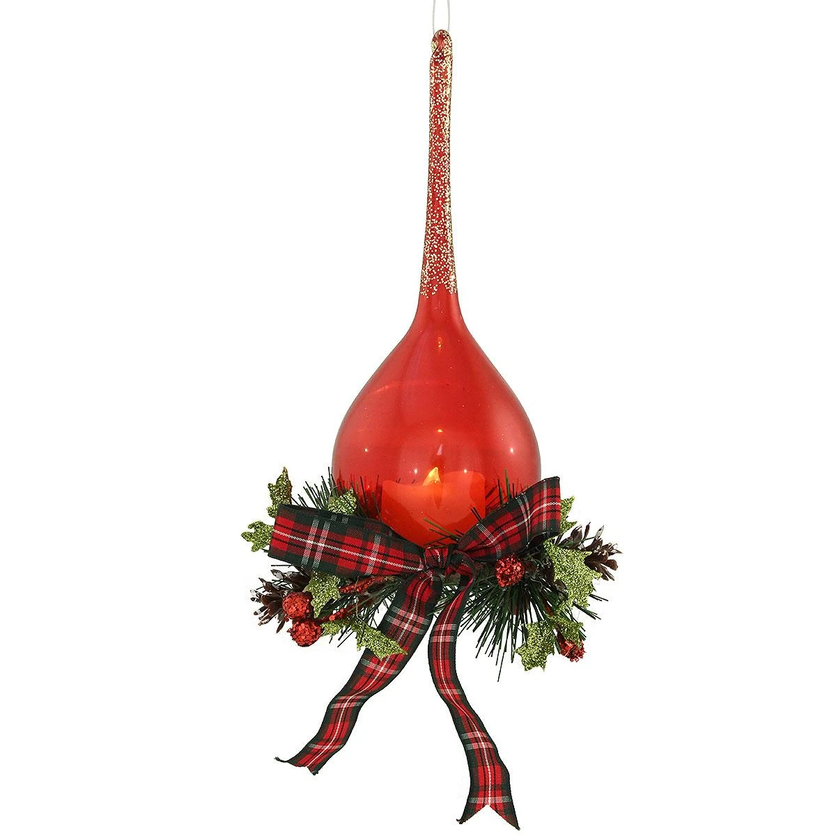 Red Drop Glass Ornament With LED Candle 3 Red Drop Glass Ornament With LED Candle