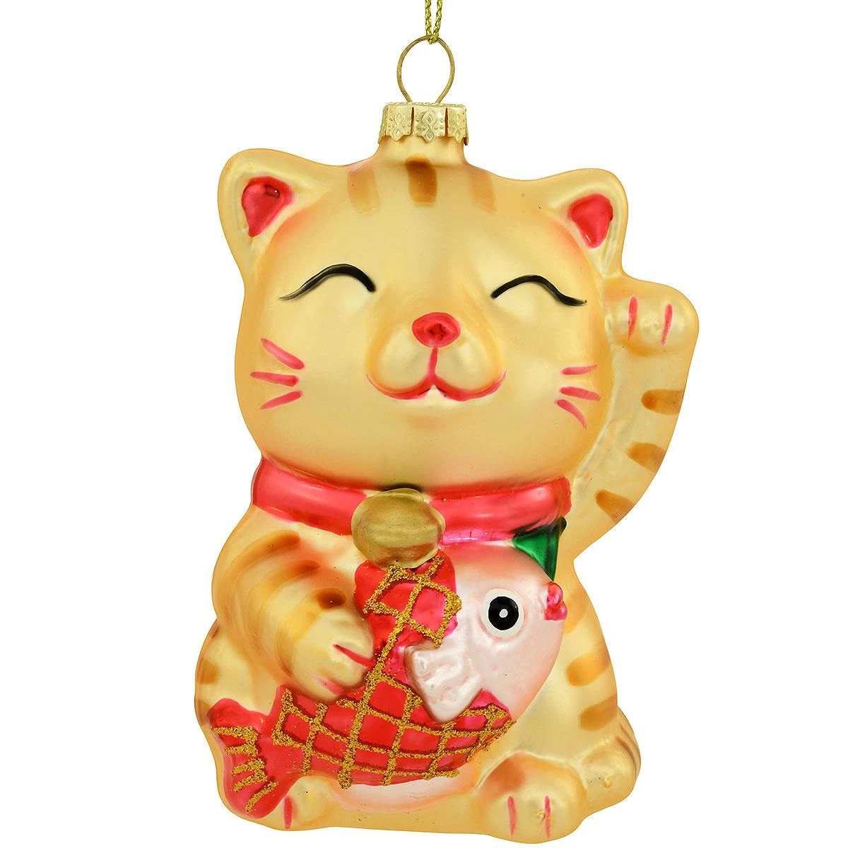 Good Fortune 4 Inch Cat With Fish Glass Ornament 3 Good Fortune 4 Inch Cat With Fish Glass Ornament