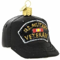 Veterans Cap Glass Ornament