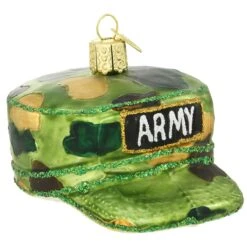 Army Cap Glass Ornament
