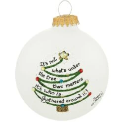 Gathered Around Tree Heart Gifts Glass Ornament