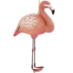 Flamingo With Wire Legs Glass Ornament