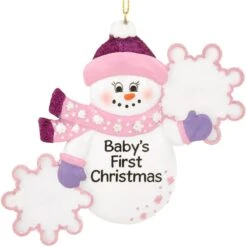 Personalized Pink Snowman With Snowflakes Baby's First Christmas Resin Ornament 5 Personalized Pink Snowman With Snowflakes Baby's First Christmas Resin Ornament -Holiday Decoration Store 1211849 web 2