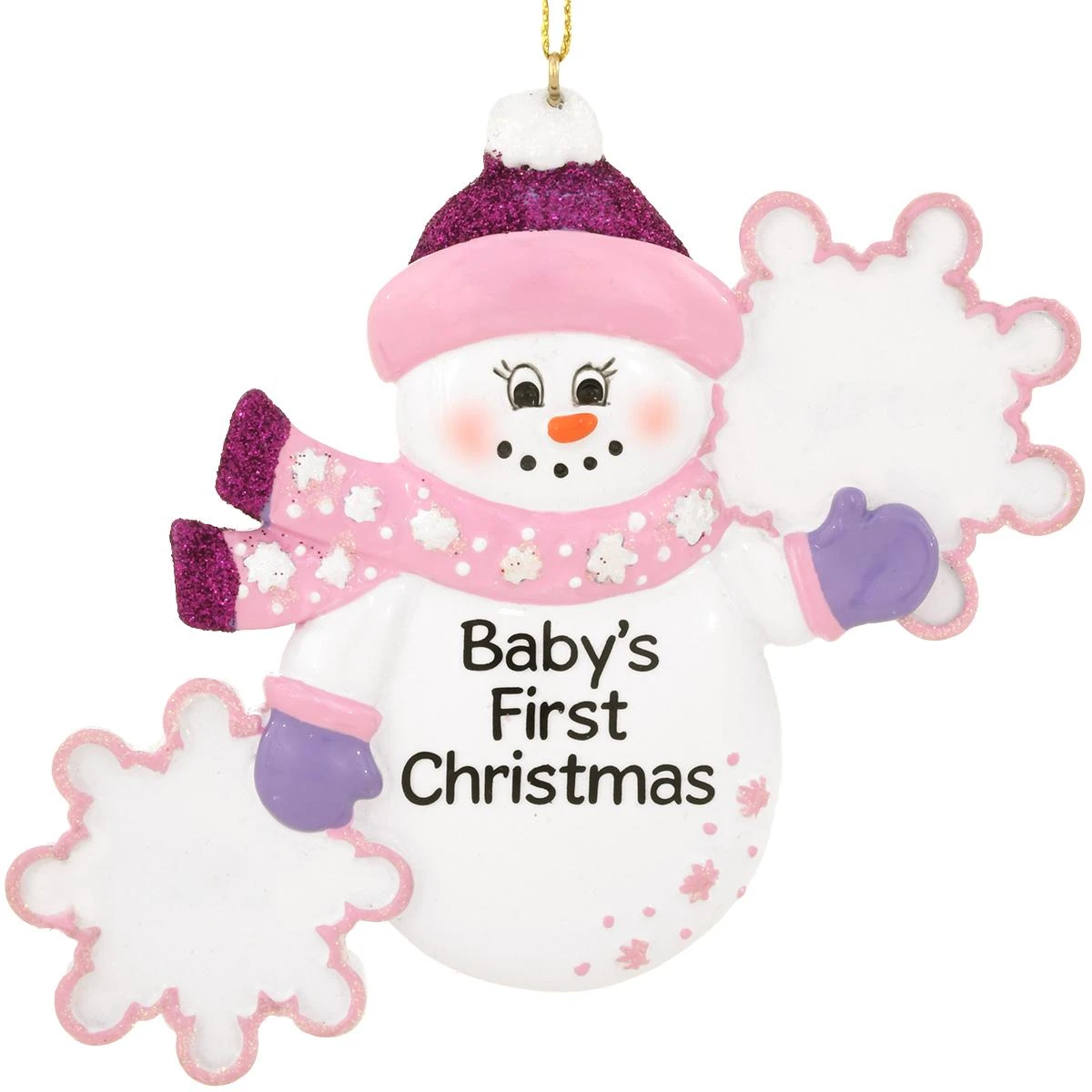 Personalized Pink Snowman With Snowflakes Baby's First Christmas Resin Ornament 4 Personalized Pink Snowman With Snowflakes Baby's First Christmas Resin Ornament - Image 2