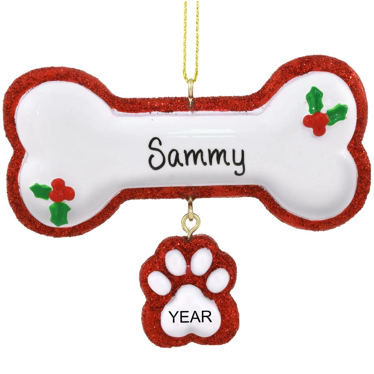 Personalized Dog Bone With Paw Print Resin Ornament 3 Personalized Dog Bone With Paw Print Resin Ornament