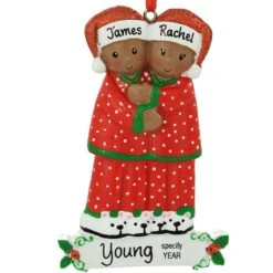 Personalized African American Pajama Family Of 2 Resin Ornament